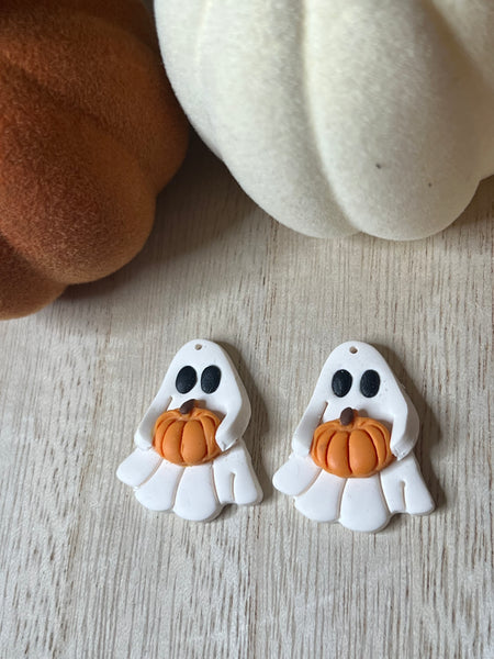 White pumpkin ghost huggie earrings