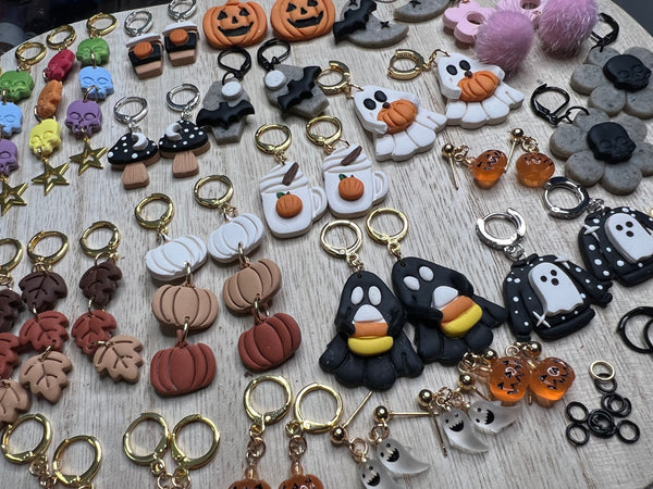 White pumpkin ghost huggie earrings