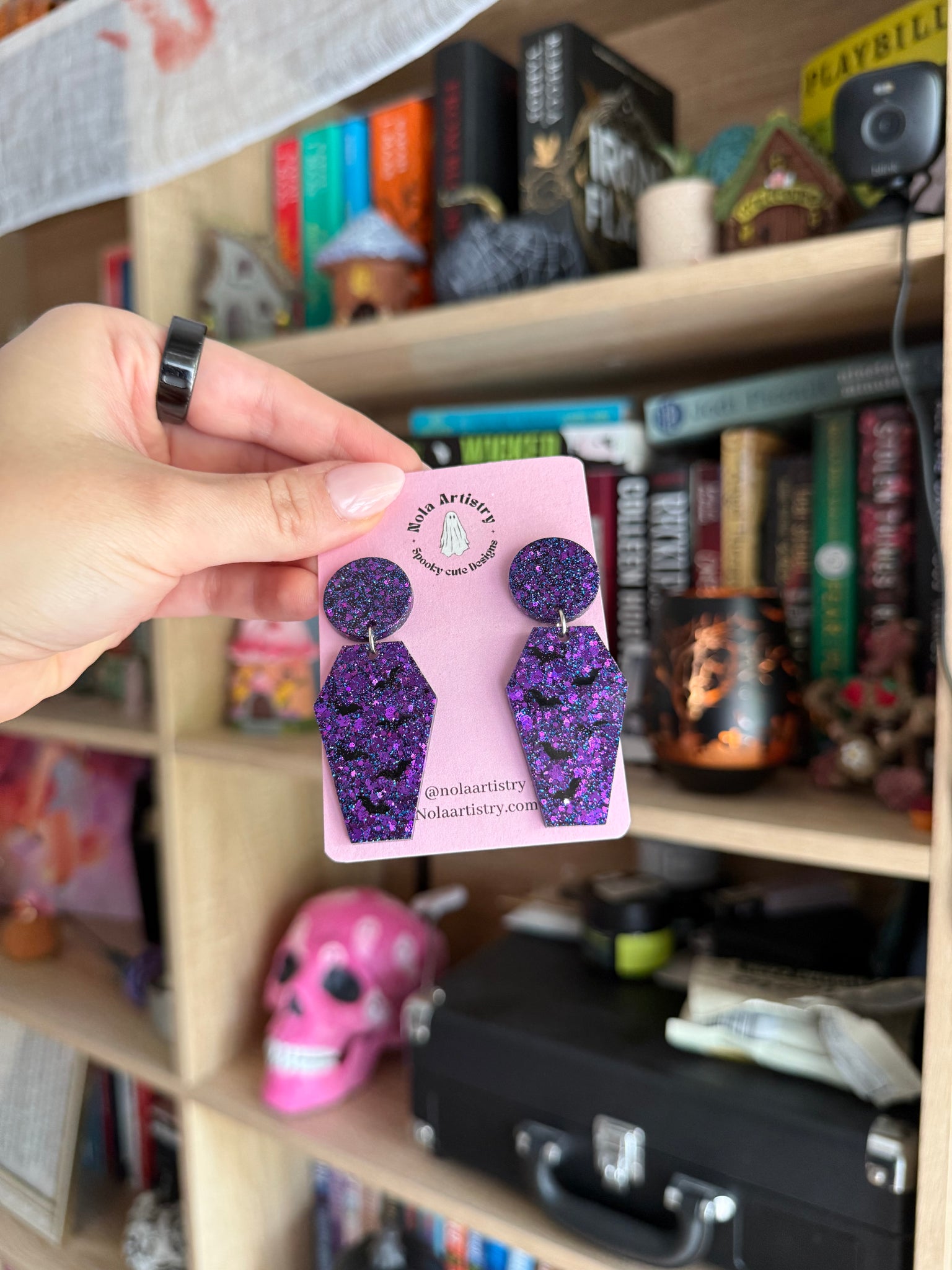 Coffin bat resin earrings