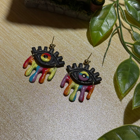 Rainbow eye drip drop earrings