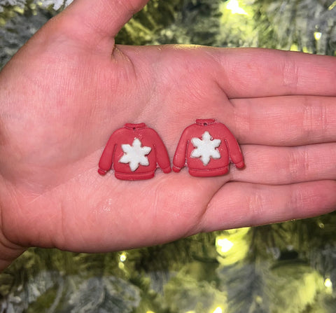 Red holiday sweater earrings