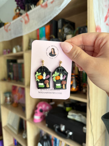 Cottagecore bookshelf earrings