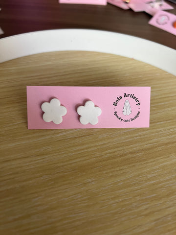 White Floral Studs