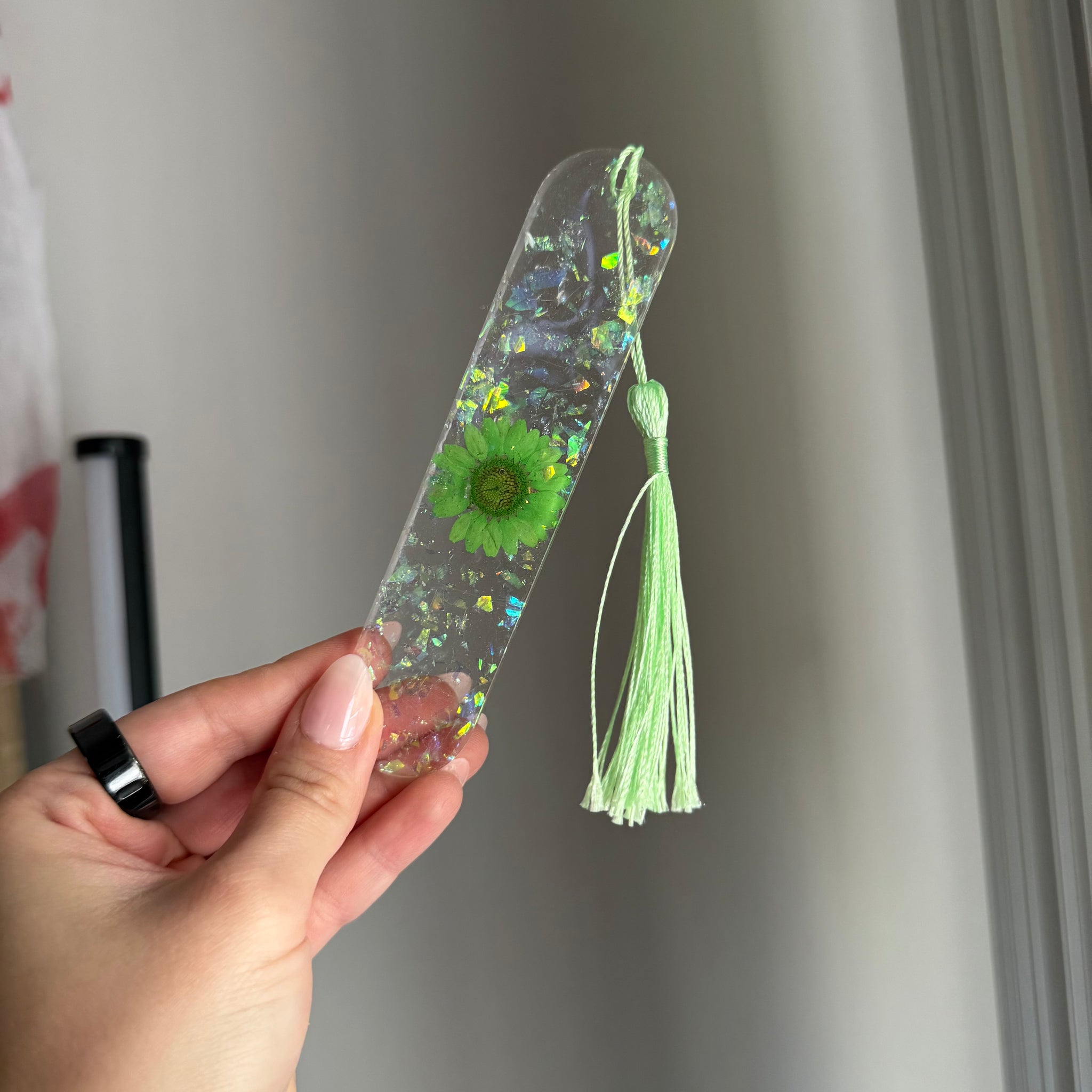 Green floral resin bookmark