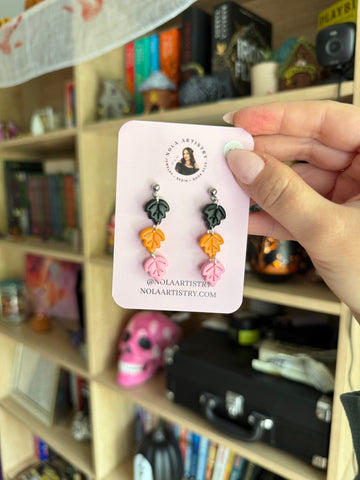 Leaf trio dangle earrings