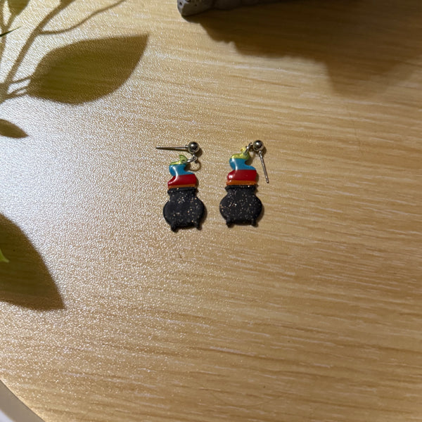 Rainbow cauldron “smoke” earrings