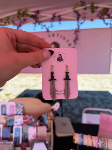 Large sword dangle earrings