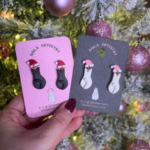 Holiday cat earrings