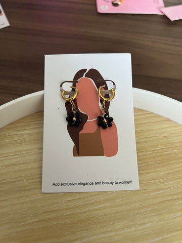 Tiny Black floral huggie hoop earrings