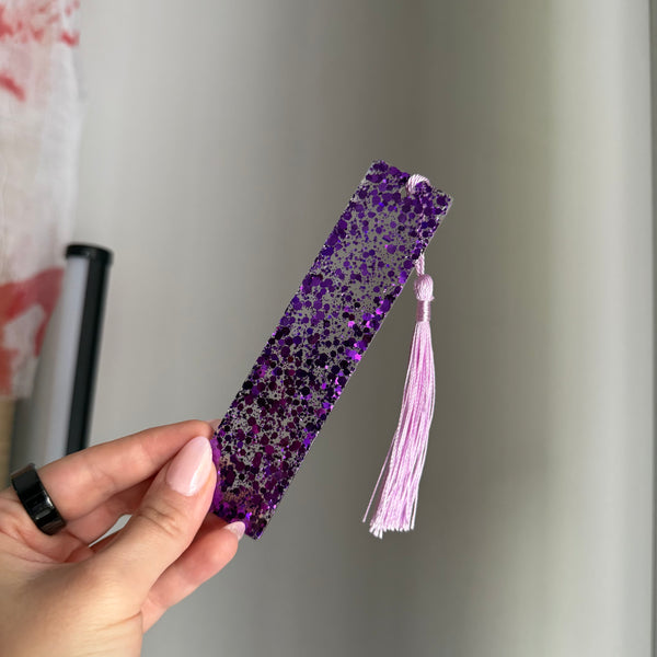 Purple glitter resin bookmark