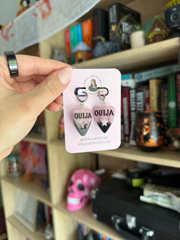 Pink & Black Ouija planchette huggie earrings