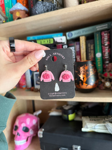 Pink pumpkin sweater earrings
