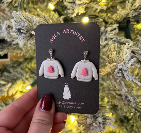 White holiday sweater earrings