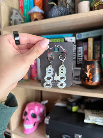 Glow in the dark BOO huggie earrings