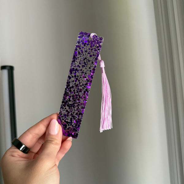 Purple glitter resin bookmark