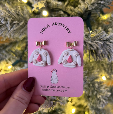 White holiday sweater earrings