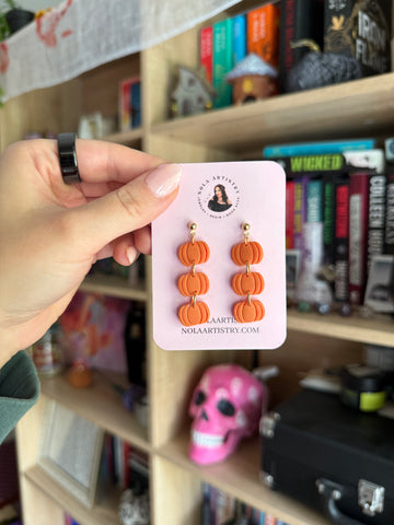 Orange Pumpkin trio dangle earrings