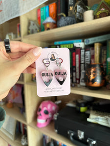 Pink & Black Ouija planchette huggie earrings