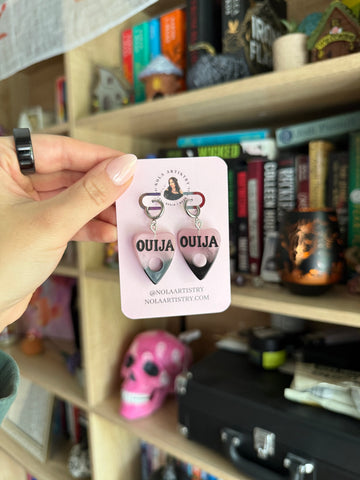Pink & Black Ouija planchette huggie earrings