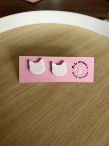 White Cat Stud Earrings