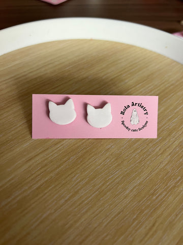 White Cat Stud Earrings