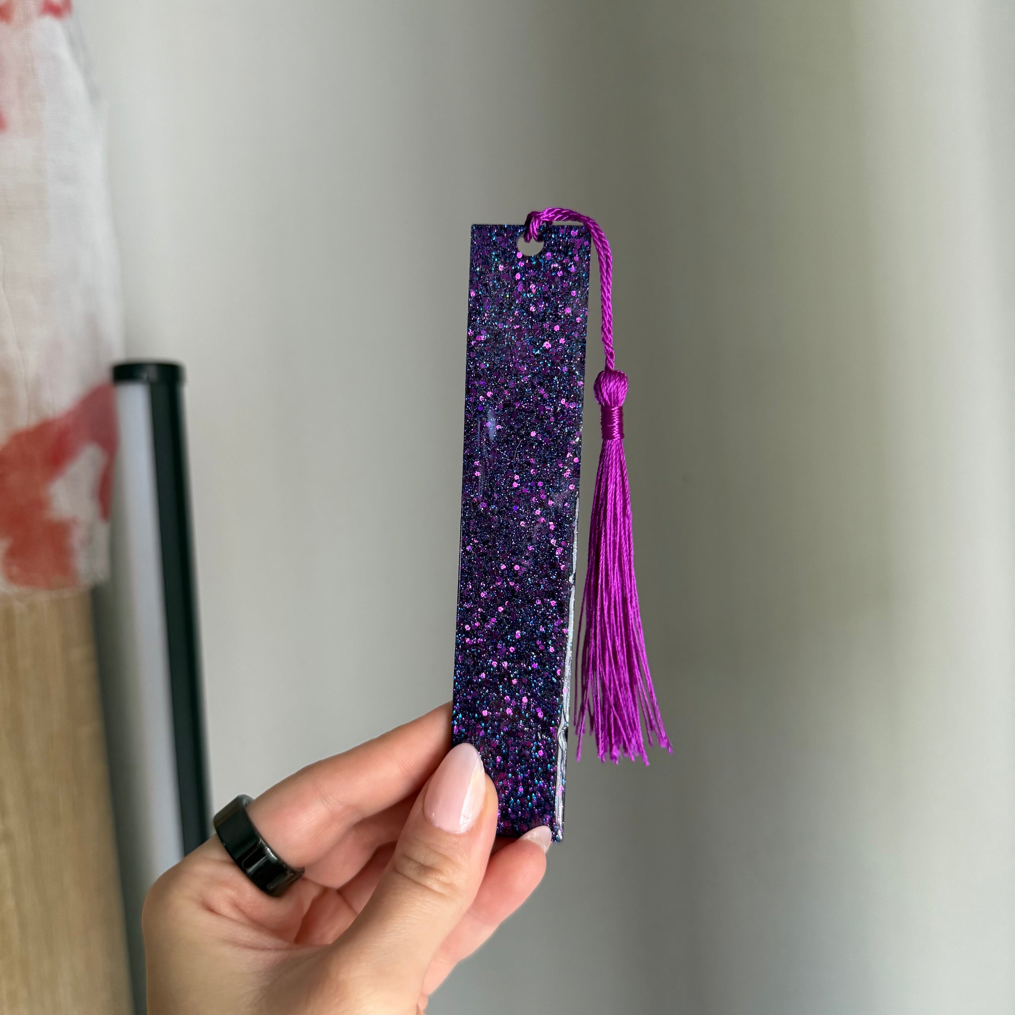 Purple glittery resin bookmark