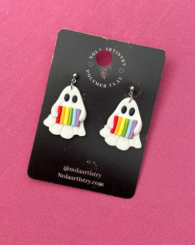 Pride rainbow ghost earrings