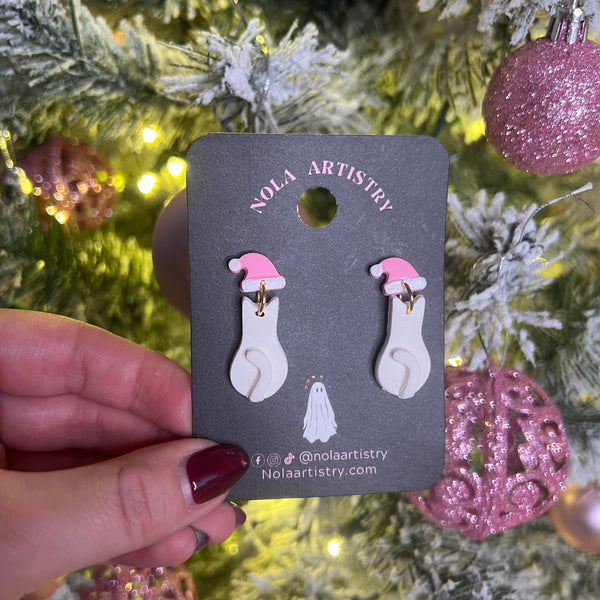 Holiday cat earrings