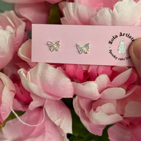 Butterfly color gem stud earrings