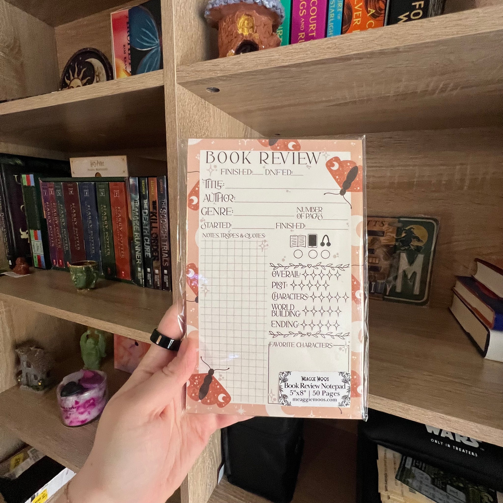 5x8 Review Notepad / Celestial moths / Reading notepad
