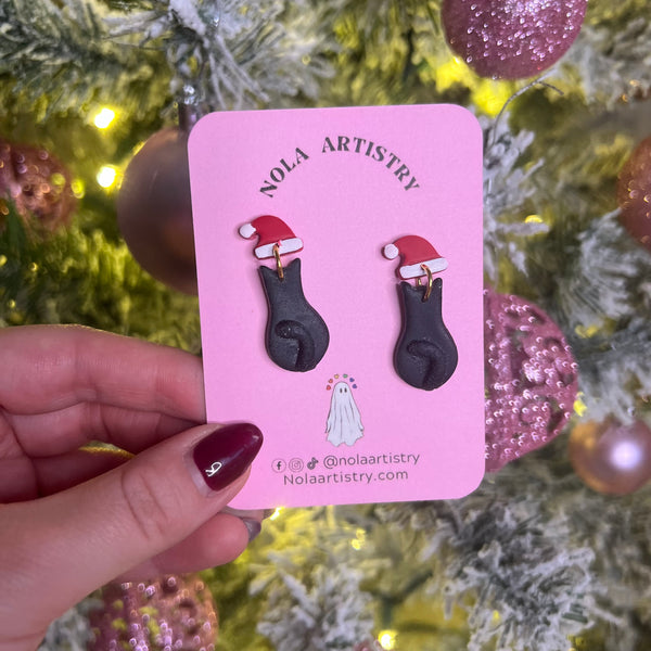 Holiday cat earrings