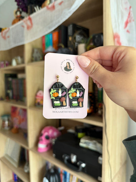 Cottagecore bookshelf earrings