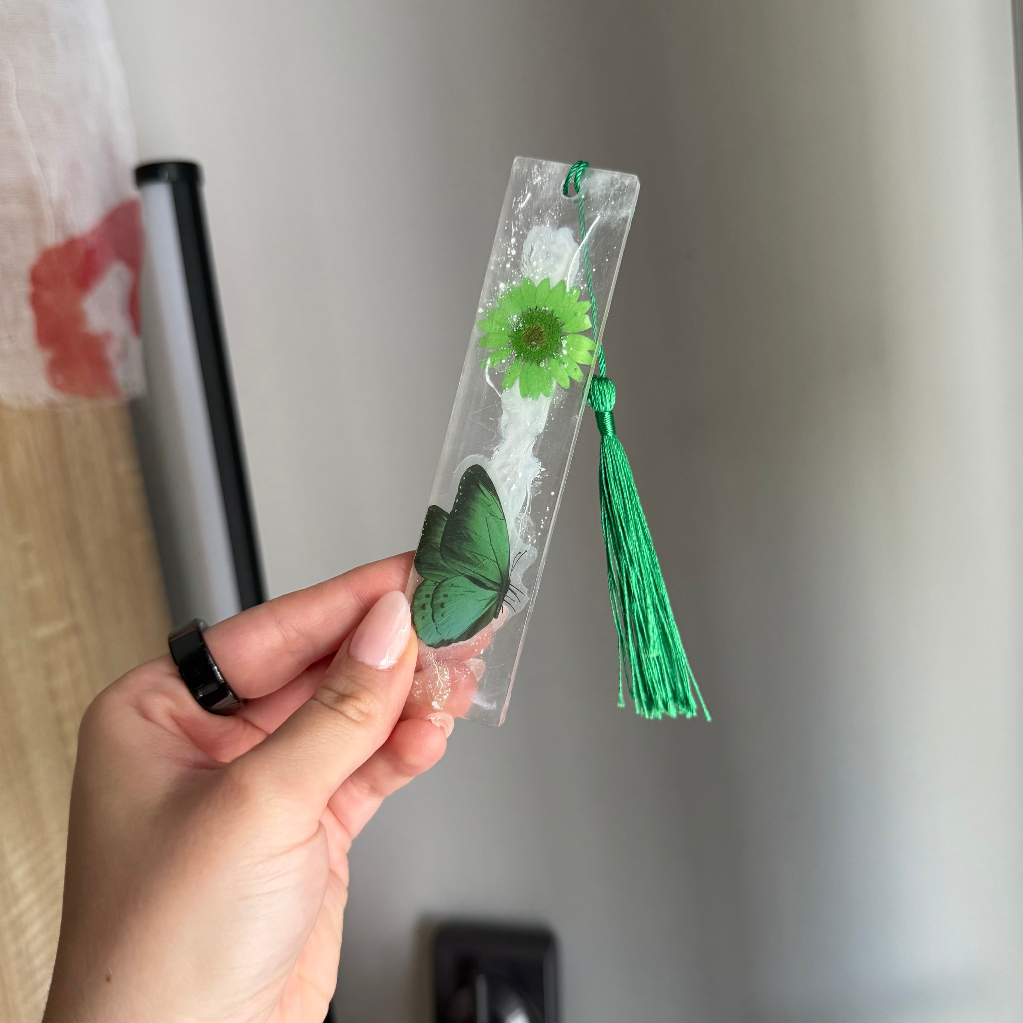 Green floral resin bookmark