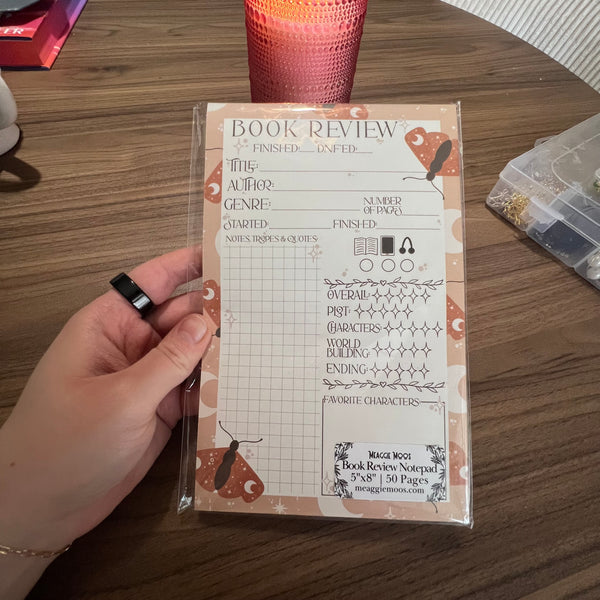 5x8 Review Notepad / Celestial moths / Reading notepad