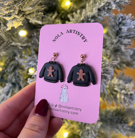 Gingerbread holiday sweater earrings