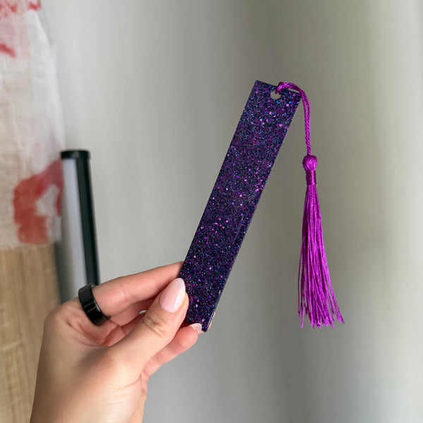 Purple glittery resin bookmark