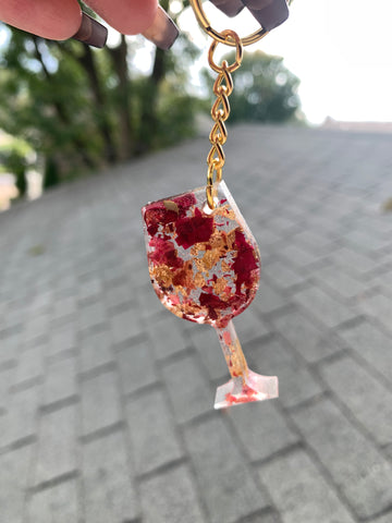 Resin wine glass keychain