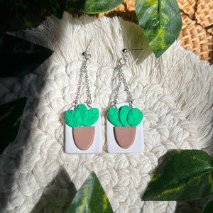 Hanging plant basket earrings