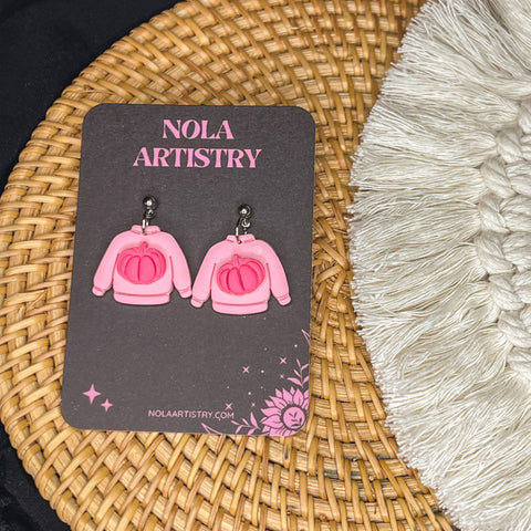 Pink pumpkin sweater earrings