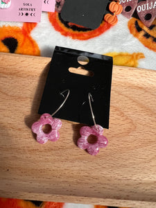 Pink marble flower earrings