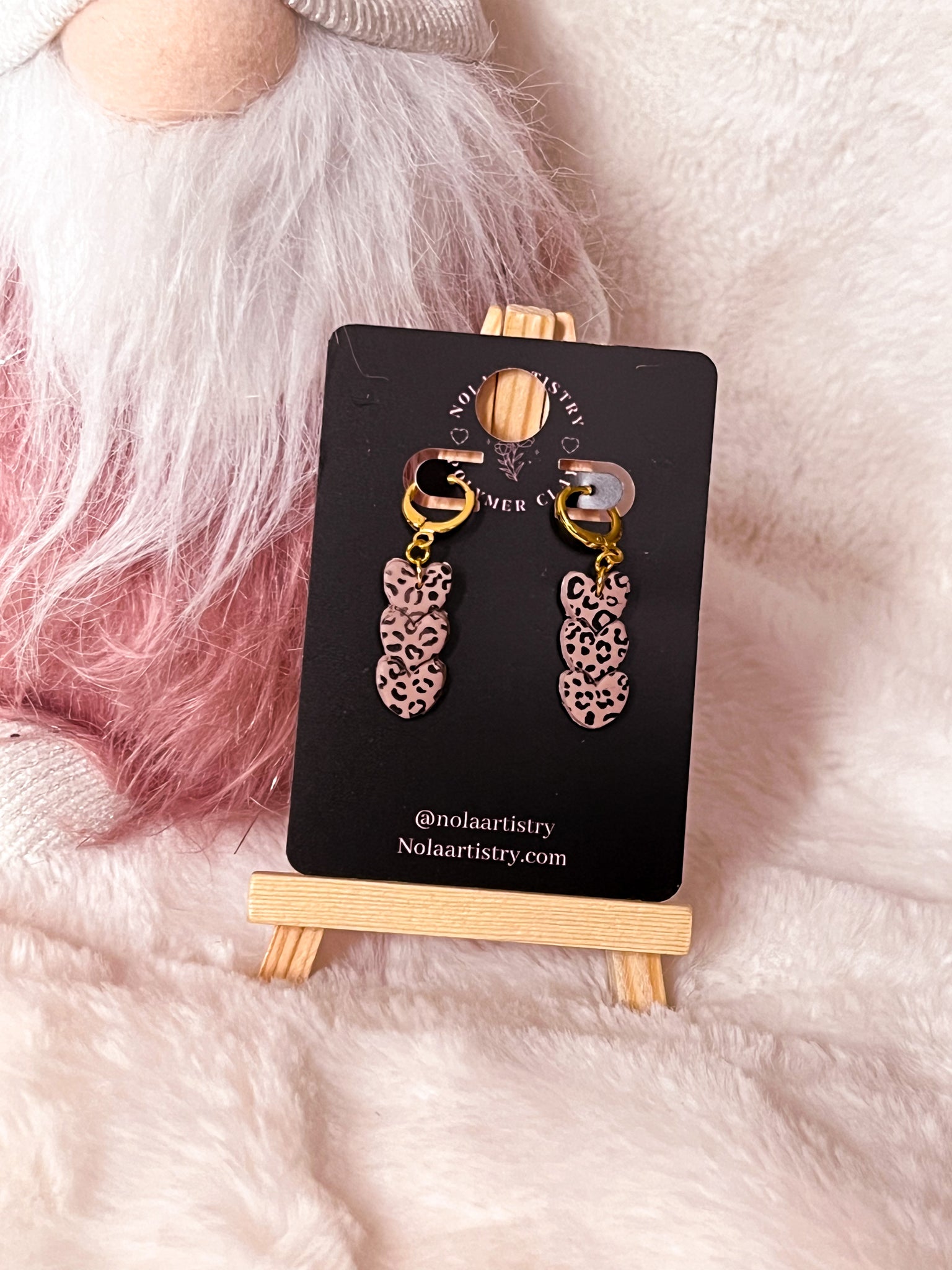 Leopard print Heart trio dangles