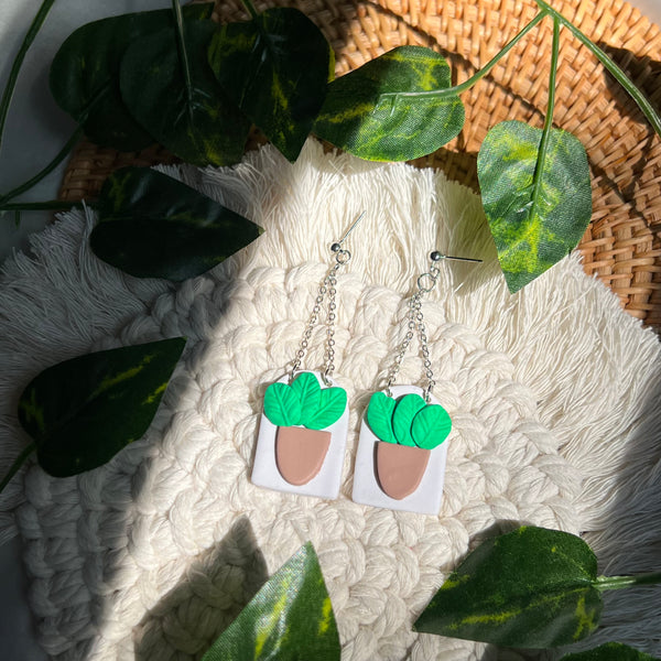 Hanging plant basket earrings