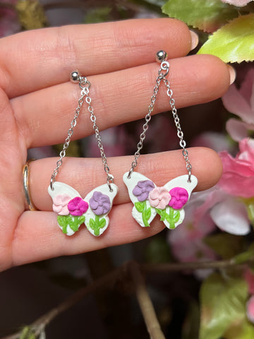 Floral butterfly chain dangles