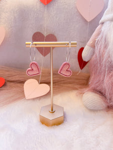 Pink glitter heart hoops