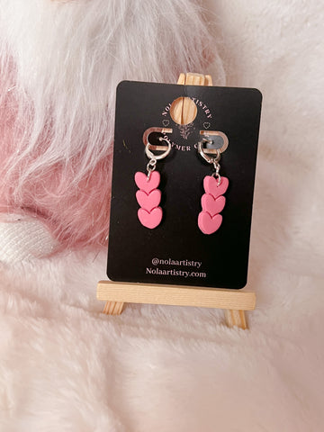 Pink heart trio dangles