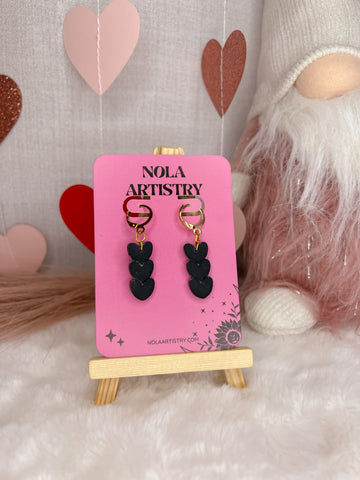 Heart trio dangles (black)