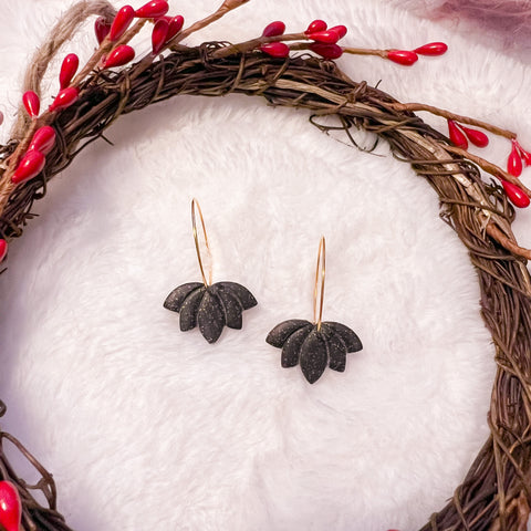 Small black glitter lotus hoops