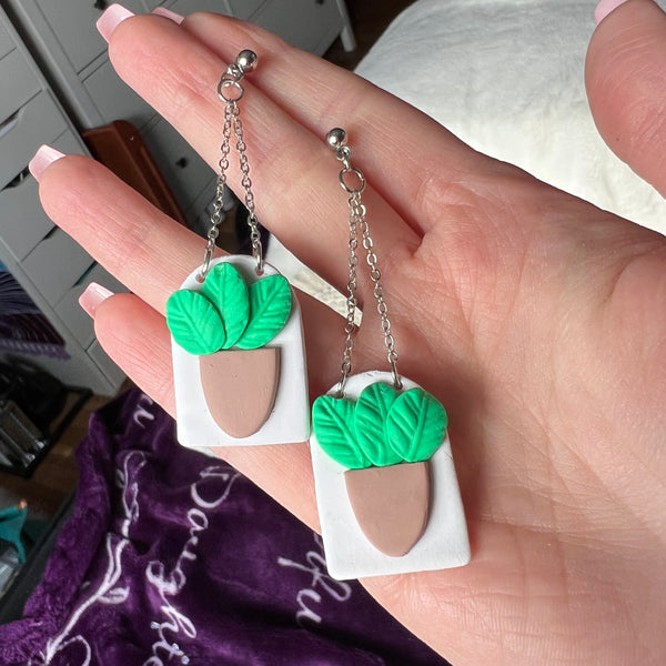 Hanging plant basket earrings