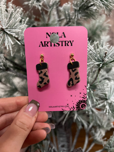 Cheetah print stocking earrings