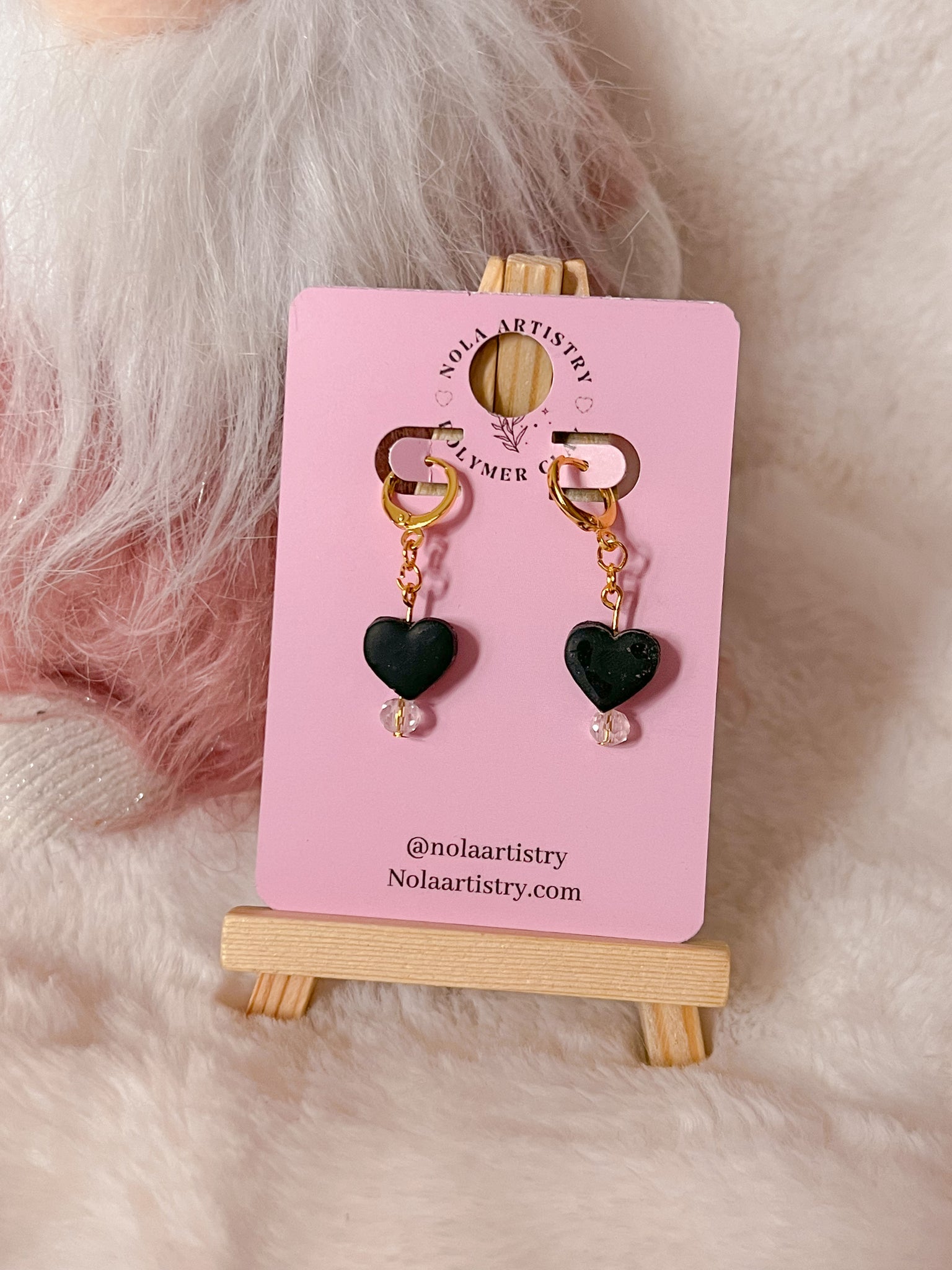 Black beaded heart dangles